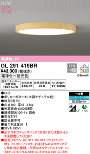 オーデリック OL291419BR LEDシーリングライト 8畳 電球色～昼光色 38W JAN 4905090885901 HA jyu ka