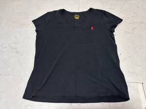 d1932◆POLO RALPH LAUREN ラルフローレン レディースVネック半袖カットソー 160/84A黒