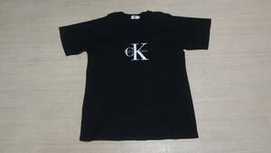 送料230円★美品sizeL★90s☆USA製Calvin Klein Jeans☆カルバン・クライン★半袖プリントTシャツ/黒グレー★CK★ヴィンテージ