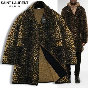 新品 国内正規品 Saint Laurent サンローラン 20AW 631198 モヘア混 ニット ロング カーディガン レオパード ロング コート ヒョウ柄 XL