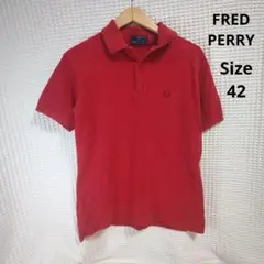 【人気☆FRED PERRY】赤　ポロシャツ　ブランドロゴ　オシャレ　42