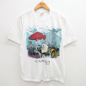 XL/古着 半袖 ビンテージ Tシャツ メンズ 00s 魚 メキシコ コットン クルーネック 白 ホワイト 24jul19 中古