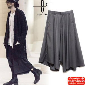 ■NO ID アシンメトリーデザイン ドレープバギーサルエルパンツ◆袴 ビッグシルエット Yohji Yamamoto ヨウジヤマモト S