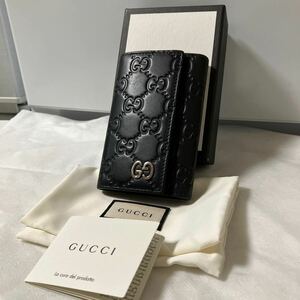 【ほぼ未使用品・美品】GUCCI グッチ キーケース GGシマ レザー ブラック 付属品付き シリアルあり