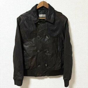 (^w^)b 80s 90s ヴィンテージ LAMB Real Leather ラム リアル 本革 レザー ジャケット ジップアップ ボタン 防風 裏地 メッシュ 茶系 8077E