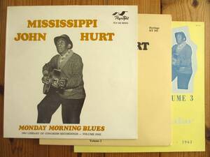 3枚セット Mississippi John Hurt / ミシシッピジョンハート / Monday Morning Blues, Avalon Blues Volume 2 & 3 / Flyright / Heritage