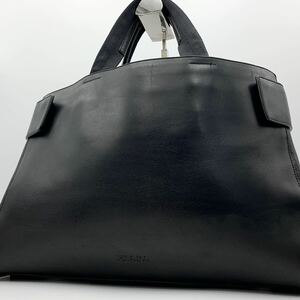 1円 美品 プラダ PRADA メンズ ビジネス トートバッグ ハンド A4収納 肩掛け 手提げ ロゴ型押し カーフレザー 本革 ブラック 黒