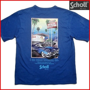 即決★Schott N.Y.C★メンズL 半袖Tシャツ ショット ブルー 青系 コットンシャツ バックプリント