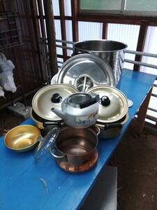 鍋 調理器具　ステンレス寸胴　真鍮鍋　ヤカン　セット　