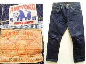 即決[W36L32]濃紺 WAREHOUSE 1001HXX AMEYOKO HINOYA 別注 アメ横 ヒノヤ 限定 コラボ 水牛パッチ バッファロー デニム パンツ■6441