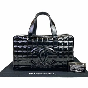 【1円～】 シャネル CHANEL バッグ ハンドバック トートバック チョコバー ７番台 エナメル ココマーク ブラック シルバー金具 中古