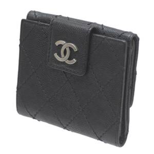 CHANEL/シャネル ダブルホック三つ折り財布 マトラッセ ブラック 10854447 ES ABランク