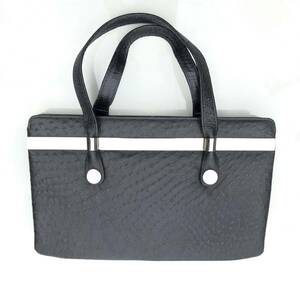 【お得】上質 オーストリッチレザー 使用 デザイン ハンドバッグ 和装鞄 和装小物 フォーマル ブラック 3層式