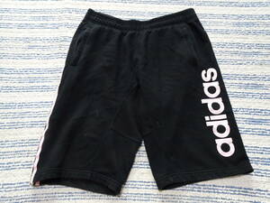 157　adidasアディダス 　 スウェット ハーフパンツ　SizeＸＯ　ブラック×ピンクカラーのロゴマーク　中古