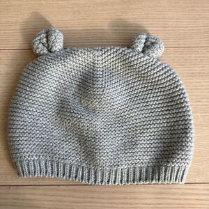 babyGAP ベビーギャップ購入 ベビー用クマちゃん耳付きニット帽子 グレー 6-12month 頭囲４６cm 中古 防寒 小物