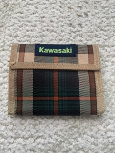 KAWASAKI（カワサキ） 布財布（二つ折り）3 ミニウォレット　ブラウン／ブルー・チェック　新品