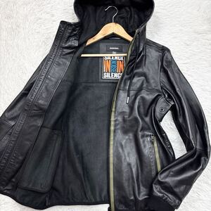 【極美品!!!Lサイズ相当!!!】DIESEL ディーゼル ラムレザー パーカー ジャケット 最高級 羊革 黒 ブラック 止水ジップ メンズ