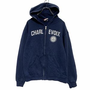 Champion ジップアップ プリントスウェット パーカー L 150～ キッズ ネイビー 裏起毛 古着卸 アメリカ仕入 a606-6913