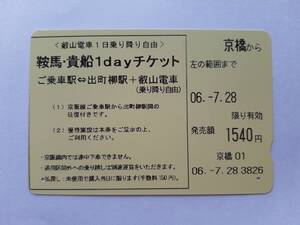 【使用済カード】 鞍馬・貴船１dayチケット　叡山電車　京阪電車　一日乗車券