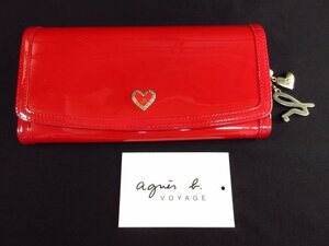 y7231 agnes b　長財布　エナメル　レッド　ハート　アニエスベー　