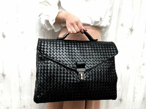 極美品 BOTTEGA VENETA ボッテガヴェネタ イントレチャート ビジネスバッグ ハンド バッグ レザー 黒 A4収納可 メンズ 78104Y