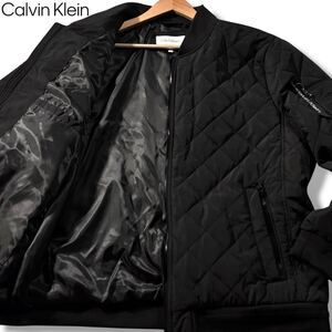 未使用級/XLサイズ●カルバンクライン フライトジャケット ボンバー MA-1 ブルゾン Calvin Klein 中綿 キルティング ロゴチャーム 黒 3L位 