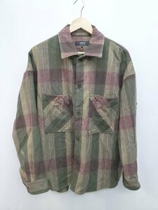 ◇ COMME CA DU MODE コムサデモード チェック ウール混 長袖 シャツ サイズL グリーン レッド メンズ P