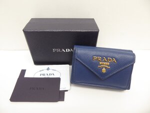 PRADA プラダ サフィアーノ ブルー 1MH021 三つ折り財布 △WP2187