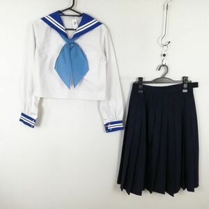 1円 セーラー服 スカート スカーフ 上下3点セット 中間服 白2本線 女子 学生服 中学 高校 白 制服 中古 ランクC NA7711