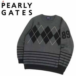 新品同様 最高級 PEARLY GATES 蓄熱保温 ナンバリング アーガイル ウール ニット セーター メンズ4 パーリーゲイツ ゴルフウェア 2409368