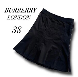 1円スタート◆BURBERRY LONDON バーバリー ロンドン ノバチェック ライン 膝丈 スカート ブラック 38 レディース