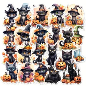 S8【新品未使用】50枚 黒猫 ねこ ネコ ハロウィン シール ステッカー 動物 ハロウィーン Halloween 魔女 カボチャ 仮装 飾り 装飾