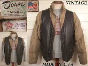 80s ビンテージ schott ショット 2way レザー Goose ダウンJACKET 袖 取外し USA アメリカ製 VINTAGE カナダグース RL ウエアハウス model