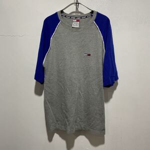 ☆送料無料☆Tommy jeans☆トミージーンズ☆切替ワンポイントTシャツ☆XL☆グレー