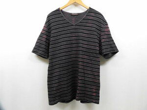 HIDEAWAYS NICOLE ハイダウェイ ニコル Vネック 半袖Tシャツ ボーダー ストライプ柄 カットソー トップス グレー系 灰色 サイズ50