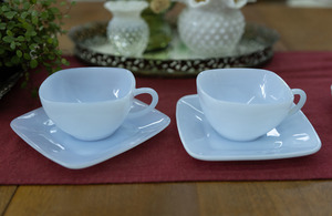 1950年～ ファイヤーキング アズライト ブルー カップ＆ソーサー 2客 コーヒー ティー 紅茶 初期刻印 ミルクガラス ビンテージ カップ