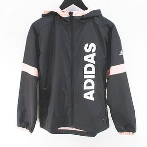 アディダス adidas スポーツウェア パーカー ジャケット S 黒系 ブラック ジップアップ ロゴ 文字 プリント ポケット 裏地 ブルゾン レディ