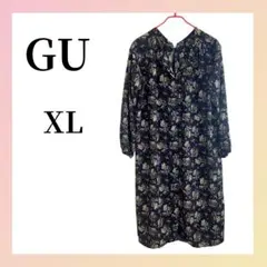 GU　ロングワンピース　花柄　レディース　大きめ　両サイドポケットあり　XL