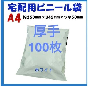 厚手宅配ビニール袋 A4横250㎜×縦340㎜＋フタ50㎜　100枚