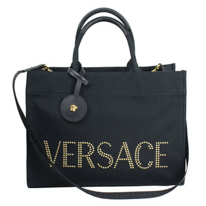 ヴェルサーチ バッグ レディース VERSACE トートバッグ ショルダーバッグ 2WAY スタッズロゴ キャンバス ブラック 1014567 1A10397 1B00V