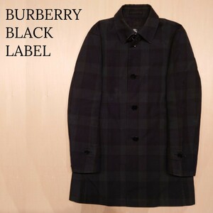 BURBERRY BLACK LABEL ステンカラーコート チェック柄 バーバリーブラックレーベル グリーン スプリングコート サイズL 2312