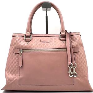 《美品》GUCCI グッチ マイクロシマ レザー2WAY ハンドバッグ ショルダーバッグ GG柄 A4可 ピンク