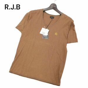 【新品 未使用】 R.J.B フラットヘッド 春夏 ワンポイント刺繍★ 半袖 Vネック Tシャツ カットソー Sz.40　メンズ 日本製　I4T01504_4#D