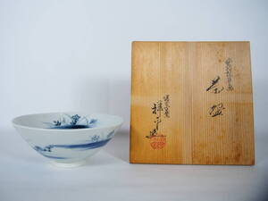 杉田祥平 清閑寺 染付 秋草画 平茶碗 抹茶茶碗 在銘 共箱 茶道具