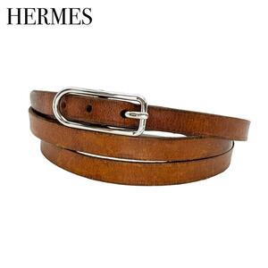 HERMES エルメス アピ1 チョーカー 3連 ブレスレット アクセサリー レザー ブラウン