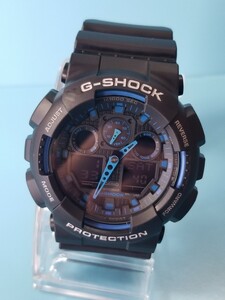 06 G-SHOCK GA-100-1A2 　稼働良品 　ブラック　ブルー 　反転液晶　 CASIO　 (検索キー ジャンク セット まとめ 同梱)　アナデジ