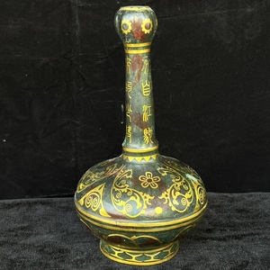 珍藏 中国漢代の青銅錯金蒜頭瓶です 青銅器 時代物 中國古美術 置物 賞物 唐物 LBH08