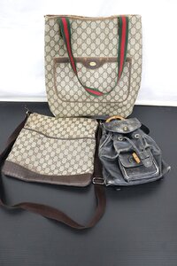 【行董】Gucci グッチ トートバッグ ショルダーバッグ カバン オールドグッチ GGキャンバス バンブー バックパック AK000BOI62