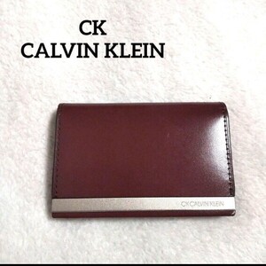 CK CALVIN KLEIN シーケーカルバンクライン 名刺入れ カードケース スムースレザー バーガンディ ビジネスアクセサリー メンズ レディース 