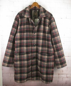 LWJ22734 FULLCOUNT フルカウント 2918 WOOL CHECK PRISONER COAT ウール チェック プリズナーコート 40 未使用 バーガンディ